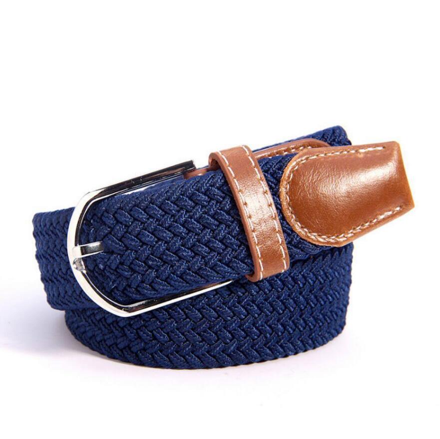 Men Women Colorful Elastic Stretchy Belt Leather End and Silver Metal Buckle Jeans Pant Accessory
