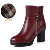 Genuine Leather Winter Women Boots Warm High Heels Ankle Boots Women Thick Wool Warm Snow Boots Woman 2025 Elegant High Heels