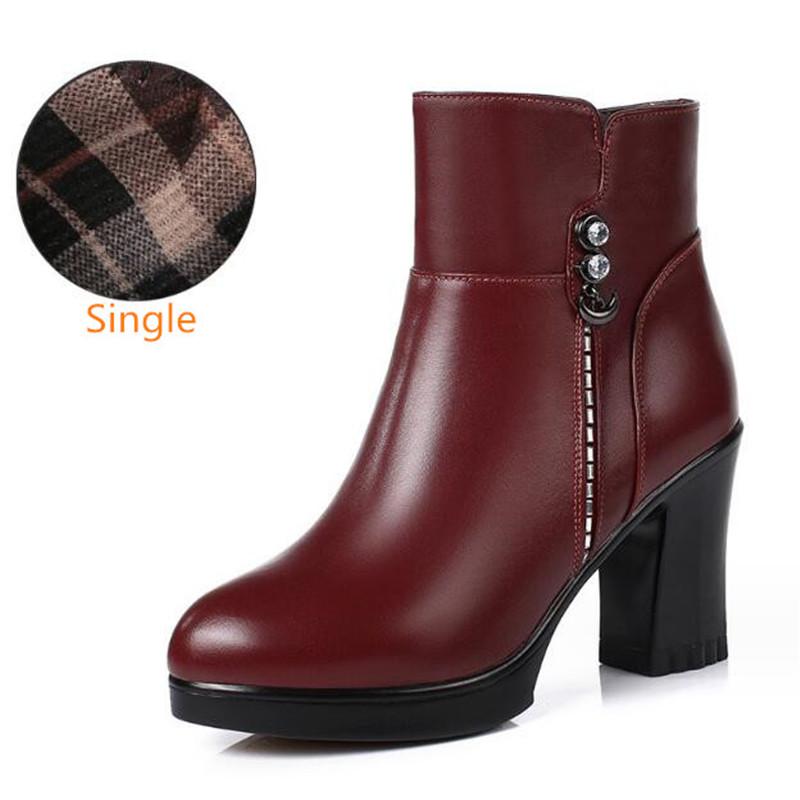 Genuine Leather Winter Women Boots Warm High Heels Ankle Boots Women Thick Wool Warm Snow Boots Woman 2025 Elegant High Heels