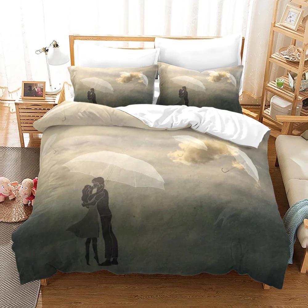 Comforter Couple Theme Valentine'S Day Present For Couple Wife Polyester Bedding Set King Queen Full Size Comforter