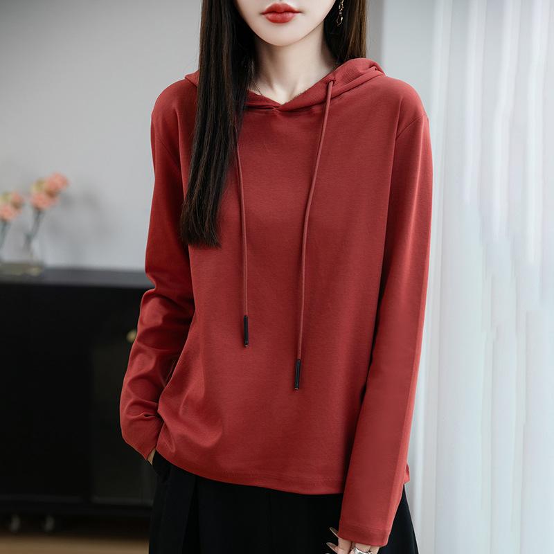 Women's Hooded Long Sleeve Sweatshirt Loose Fit Japanese Korean Casual Solid Color Cotton Spring Daily Versatile Layering Pullover Top