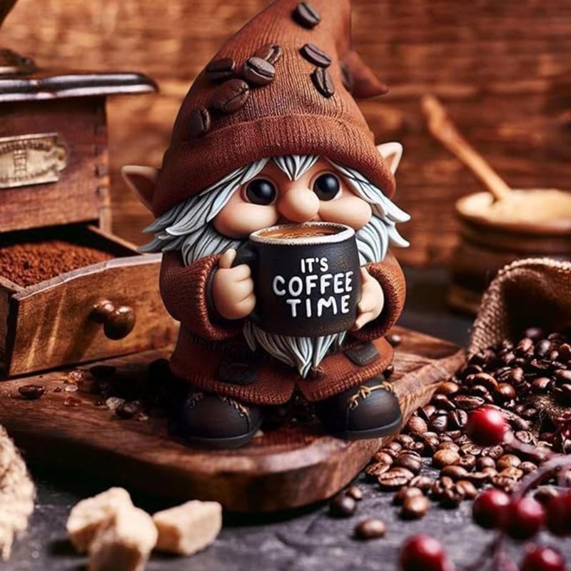 Miniature Gnomes Sculpture Holding Coffee Mug Resin Materials Ornament Home Decoration Or Friendship Gift