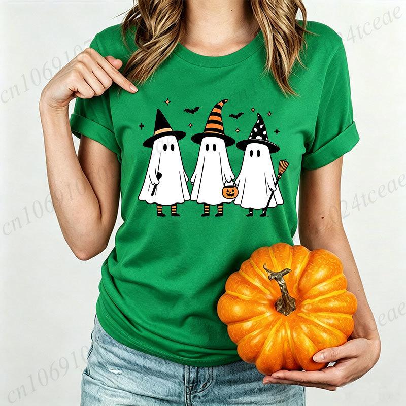 Women Halloween T Shirt Ghosts with Witch Hats Graphic Tees Family Matching Bat Pumpkin Short Sleeve Tops Halloween Party Tshirt