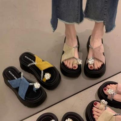 Mode Dames Slippers Luxe Strass Platform Sandalen 2025 Zomer Nieuwe Flip Flops Hoogteverhogende Slippers Pantuflas Mujer