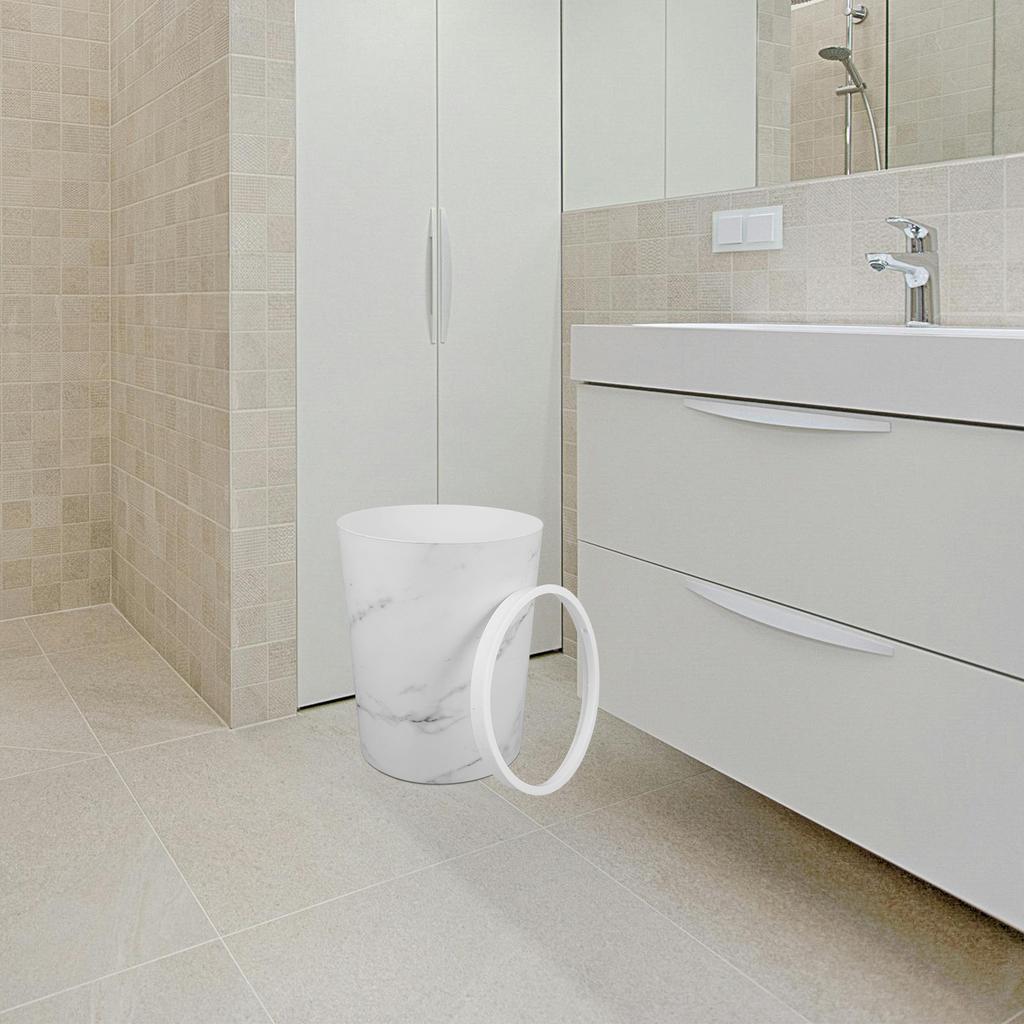 Marble Pattern Trash Can Black Plastic Large Capacity Round Wastebasket for Living Room Kitchen Bathroom Office