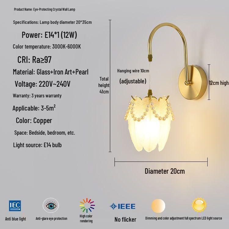 Modern Luxury French Glass Wall & Bedside Lamp for Bedroom, Corridor, and Hall