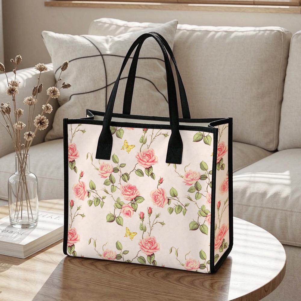 Floral Tote Bag Stylish Casual Handbag for Daily Use Lightweight Shoulder Bag
