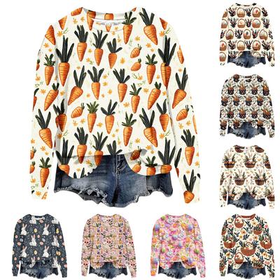 Women's Fashion Easter Printed Long Sleeve Loose Round Neck Sweatshirt Top