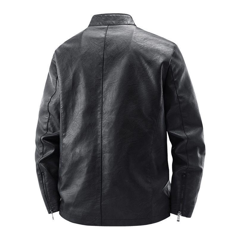 Men's Slim Fit Stand Collar Motorcycle Leather Jacket for Spring and Autumn