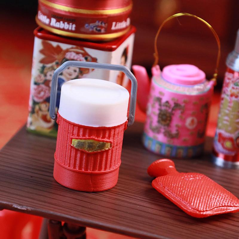 Miniature Dollhouse Chinese Nostalgic Scene Table Warm Kettle Miniature Food Toy Model Ornament For Doll Accessories