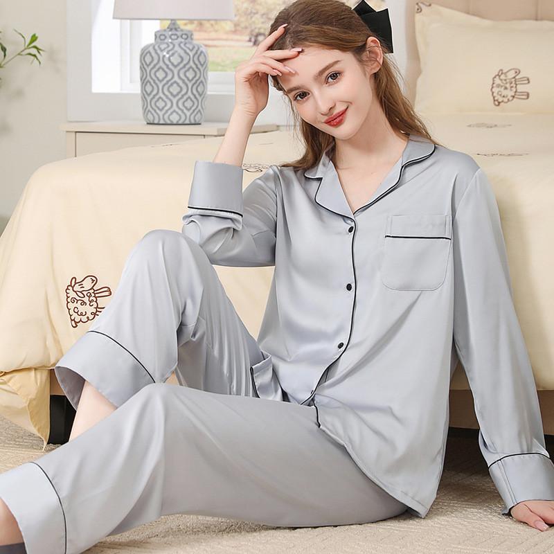 Silk Pajama Set For Women Spring Summer Light Breathable Lounge Sleepwear For Home Use
