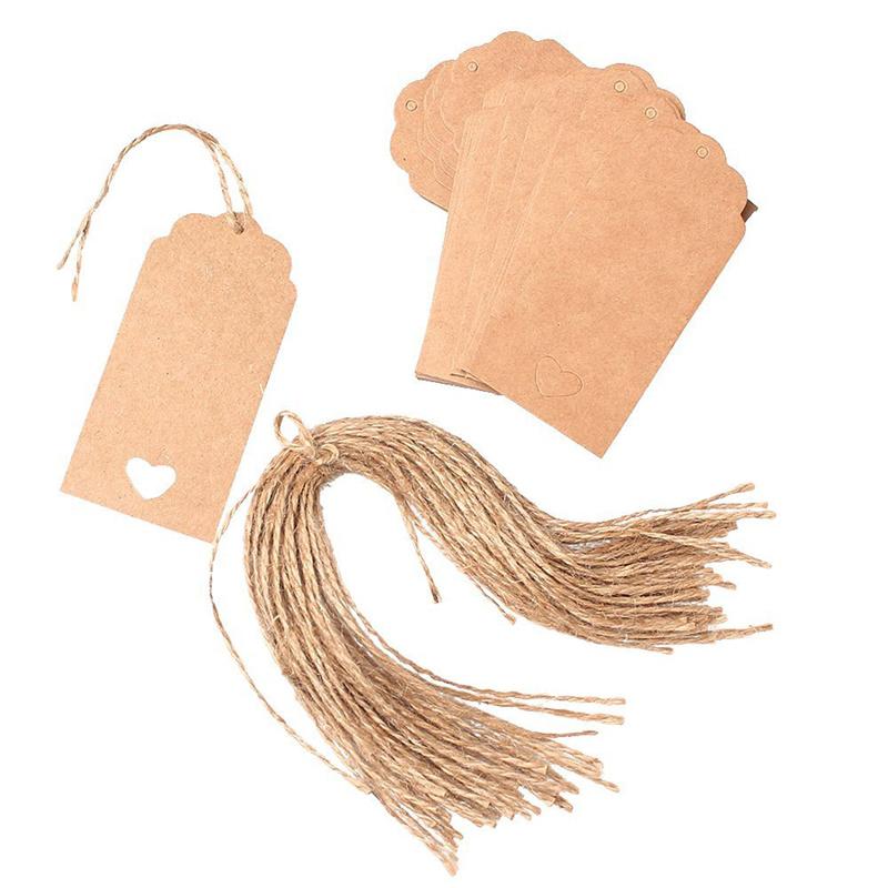 50 Pies Blank Kraft Paper Tags with Jute Ropes Year Christmas Party Gift Thank You Cards Wedding Bags Package Love Lable