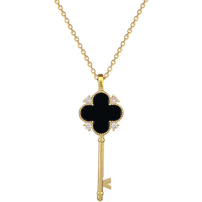 Lucky Key Light Luxury Temperament Gorgeous Full Diamond Necklace Women'S Versatile Clavicle Chain Titanium Steel Chain