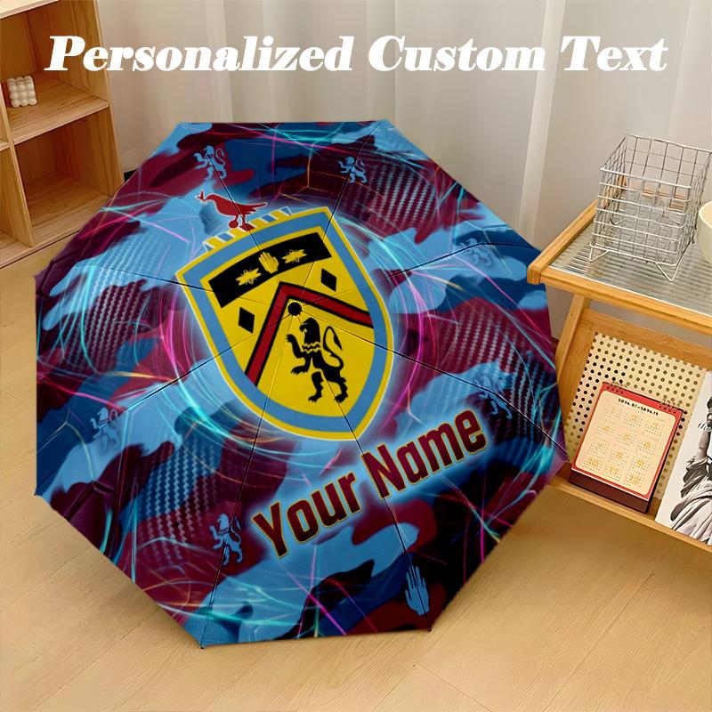 8 Rib Auto Folding Umbrella Burnley Football Print Custom Name Text Portable Rain Gear