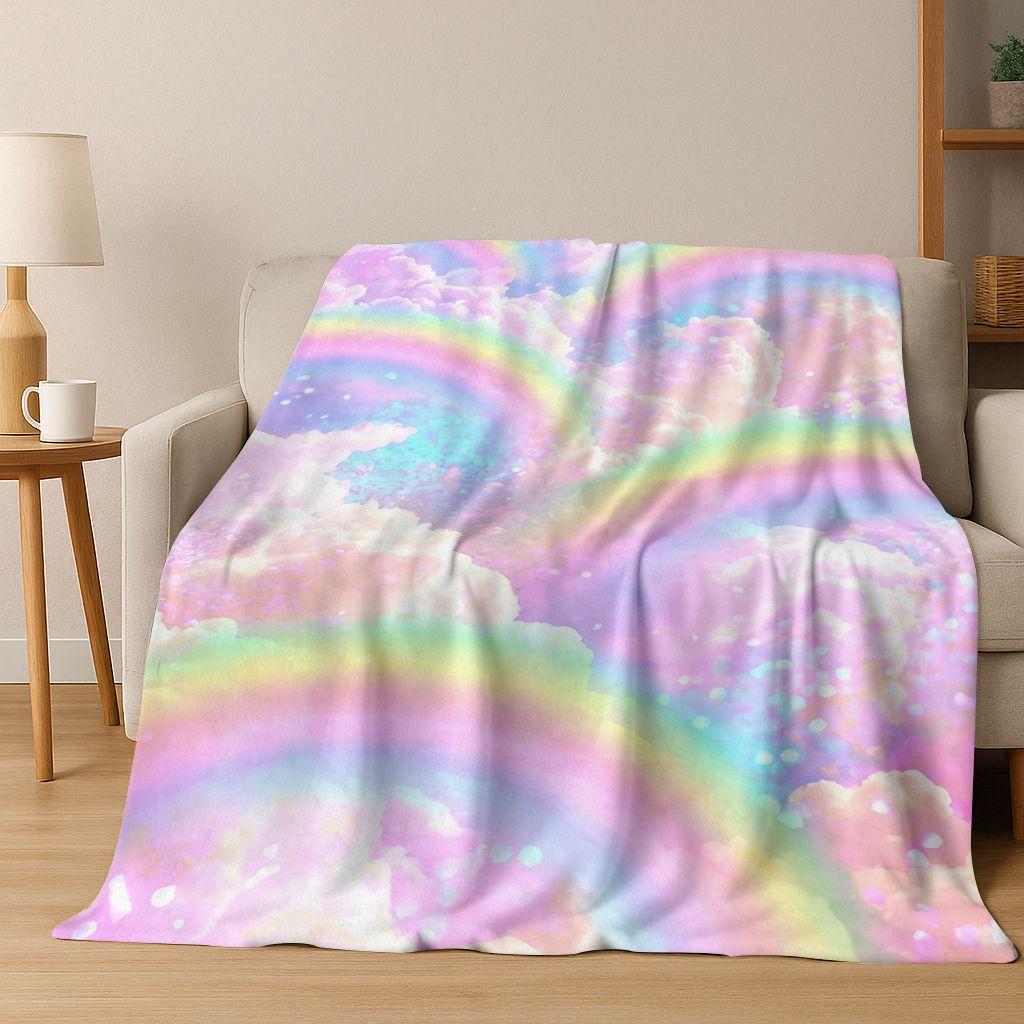 Colorful Rainbow Clouds Dream Sky Cartoon Flannel Blanket,Cozy Soft Throw Blanket for Home Bedroom Bed Sofa Picnic Cover Kids