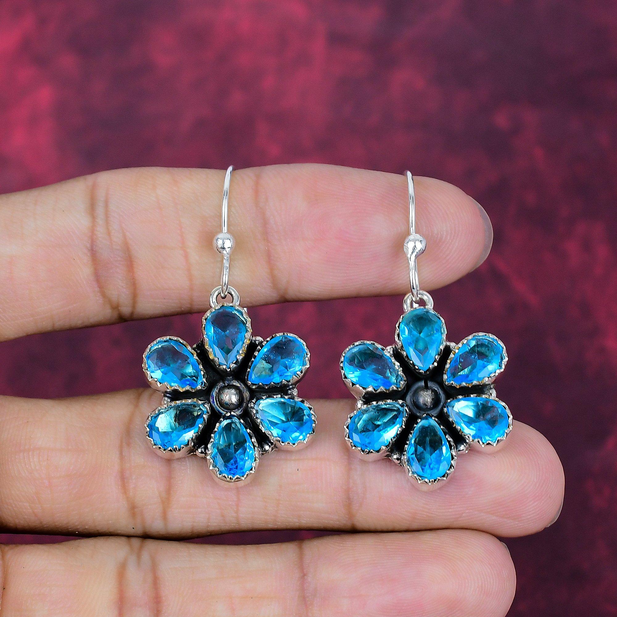 

Серьги с голубым топазом, ювелирные изделия из цельного серебра 925 пробы с драгоценными камнями, серьги ручной работы, на День благодарения 1.77 Inches синий