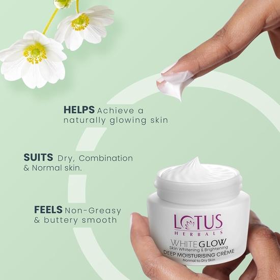 Crema idratante profonda WhiteGlow di Lotus Herbals, SPF 20, Crema viso per pelle secca, 60g