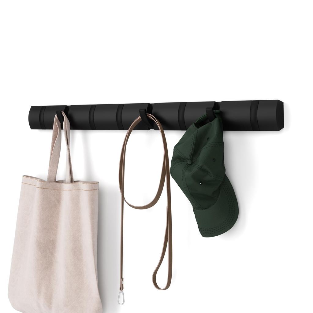 Official Umbra Wall Wall Storage FLIP 2318858040 Hooks, Hanger, Hooks, Wooden, Black, 8-Row HOOK,