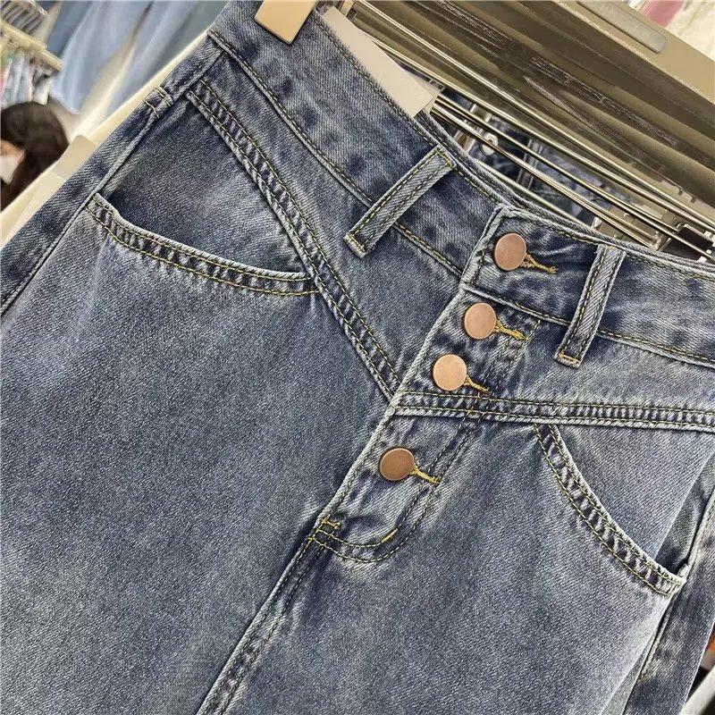 Women's High Waist Denim A-Line Skirt - Slim Fit, Slit Design, Autumn/Winter 2022 Collection