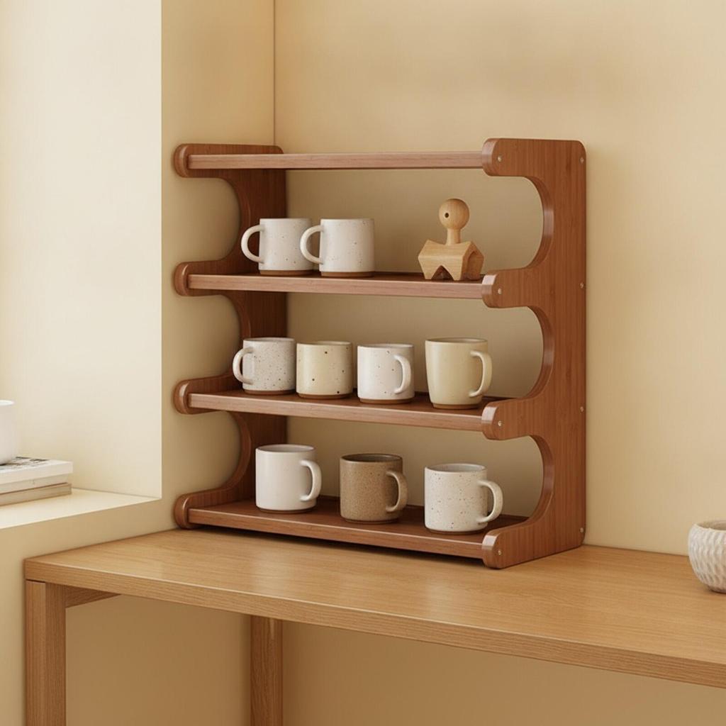 Screwless Bamboo Desktop Storage Rack | Rounded Smooth Edges, Warm , for Office 2 Tier 30CM