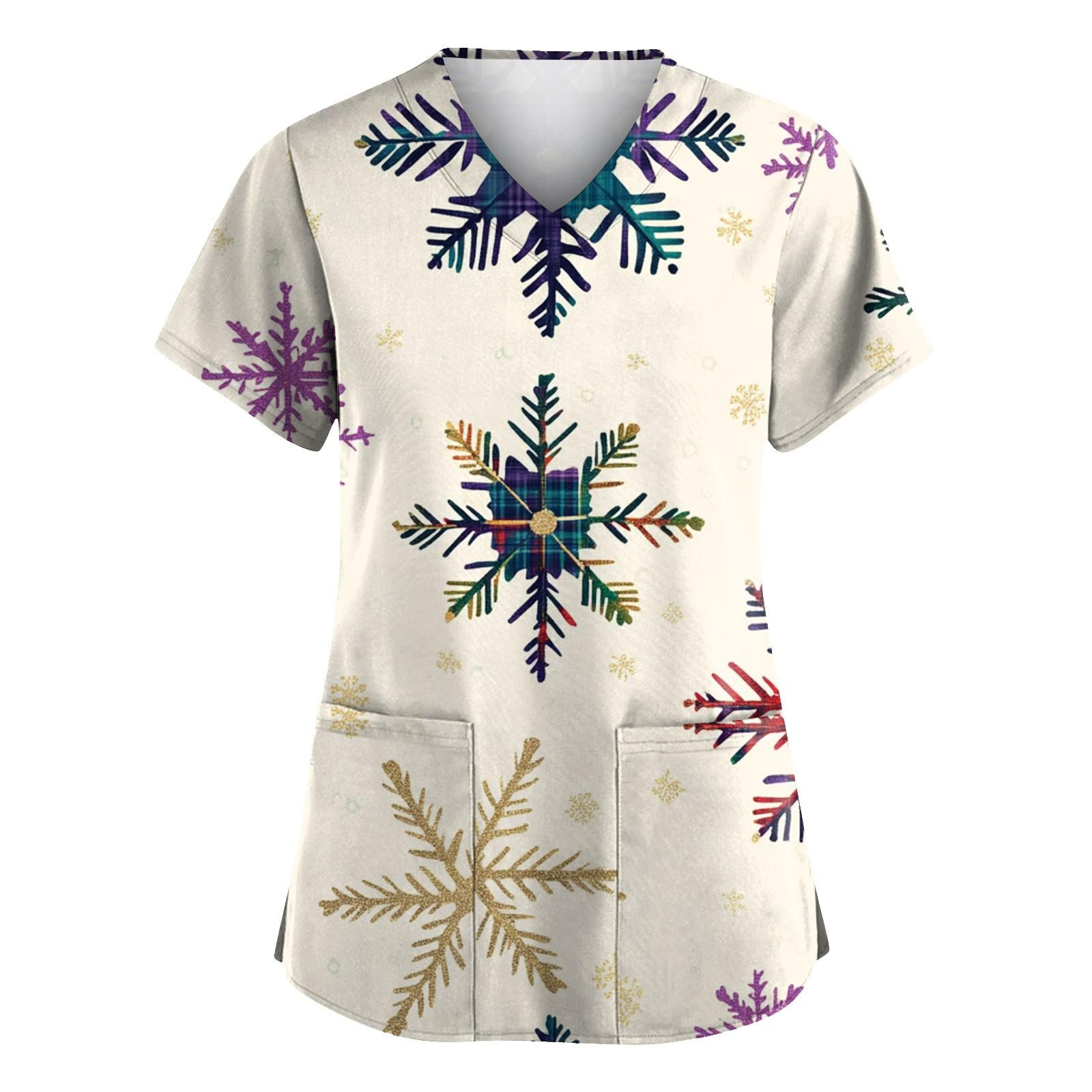 

Женская мода с v-образным вырезом, короткими рукавами и карманами, топы с принтом S