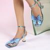 New Women's Square Head Bow One-line Buckle High-heeled Sandals