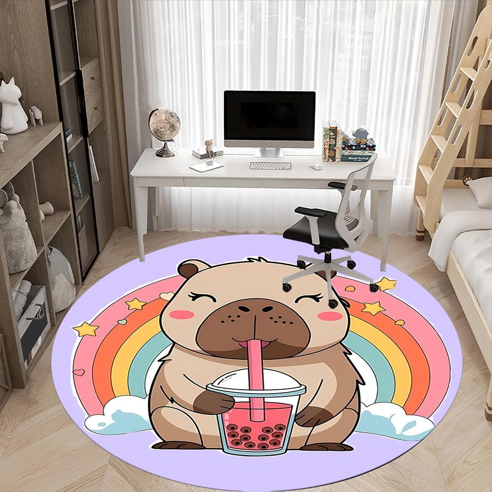1PC Capybara Office Round Area Rug, Mat Suitable For Office, Under Office Chairs Bedroom Living Room Home Decor, Room Deco
