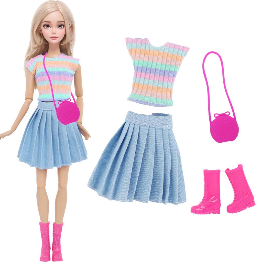 Fashion Doll Dress and Accessories for 30cm Doll 11.5'' Girl Doll Mini Gown with Cute Crown Handbag Shoes Boots Kids Toy Gift