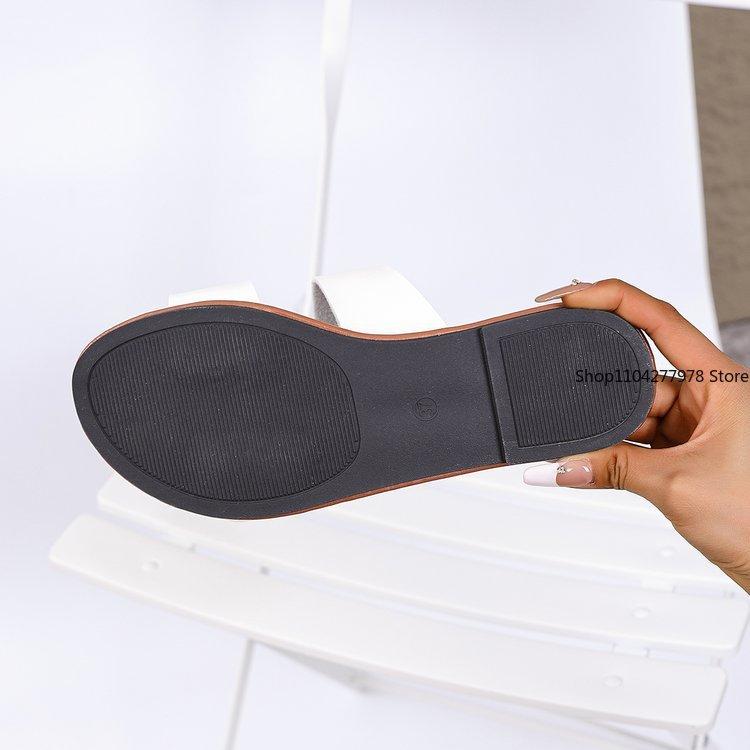 Fashion Fashion Sandals Women PU Leather Metal Detailed Buckle Strap Plus Size 43 Summer Beach Ladies Mid-heel Shoes Luxury Sandalias