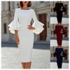 Elegante Vestido Tubo de Ajuste Delgado con Mangas Peplum Estilo Cruzado para Mujer 2026 Chic de Oficina
