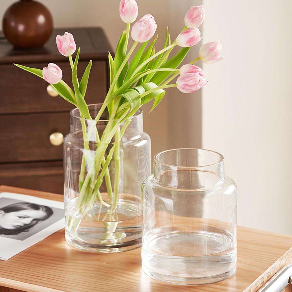 YHOMBES Glass Vase, Large, Stylish Flower Vase, Large, Transparent, Suitable for Hydroponics, Flower Arrangements, Artificial Flowers, Etc., Stylish a