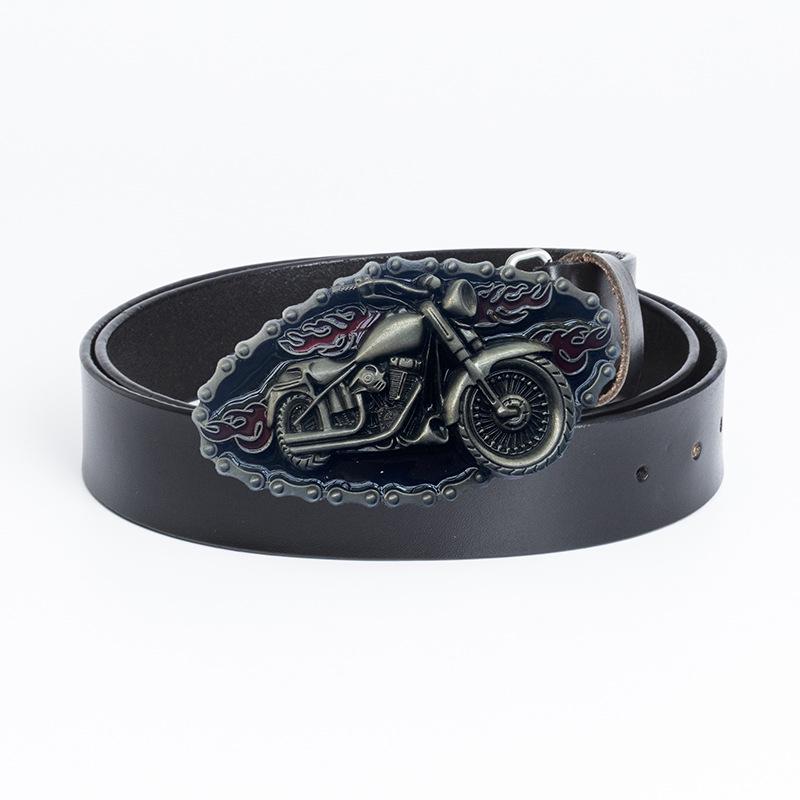 Retro Punk Full Grain Leather Motorcycle Belt - 130cm Casual Denim Style 130cm