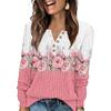 Women's Fashion V-Neck Button-Up T-Shirt With Floral Print Long-Sleeved Top