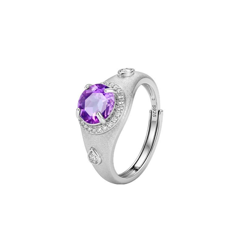 Natural colored treasure ring s925 silver brushed craft inlaid with olivine crystal stone light luxury niche gift for girlfriend