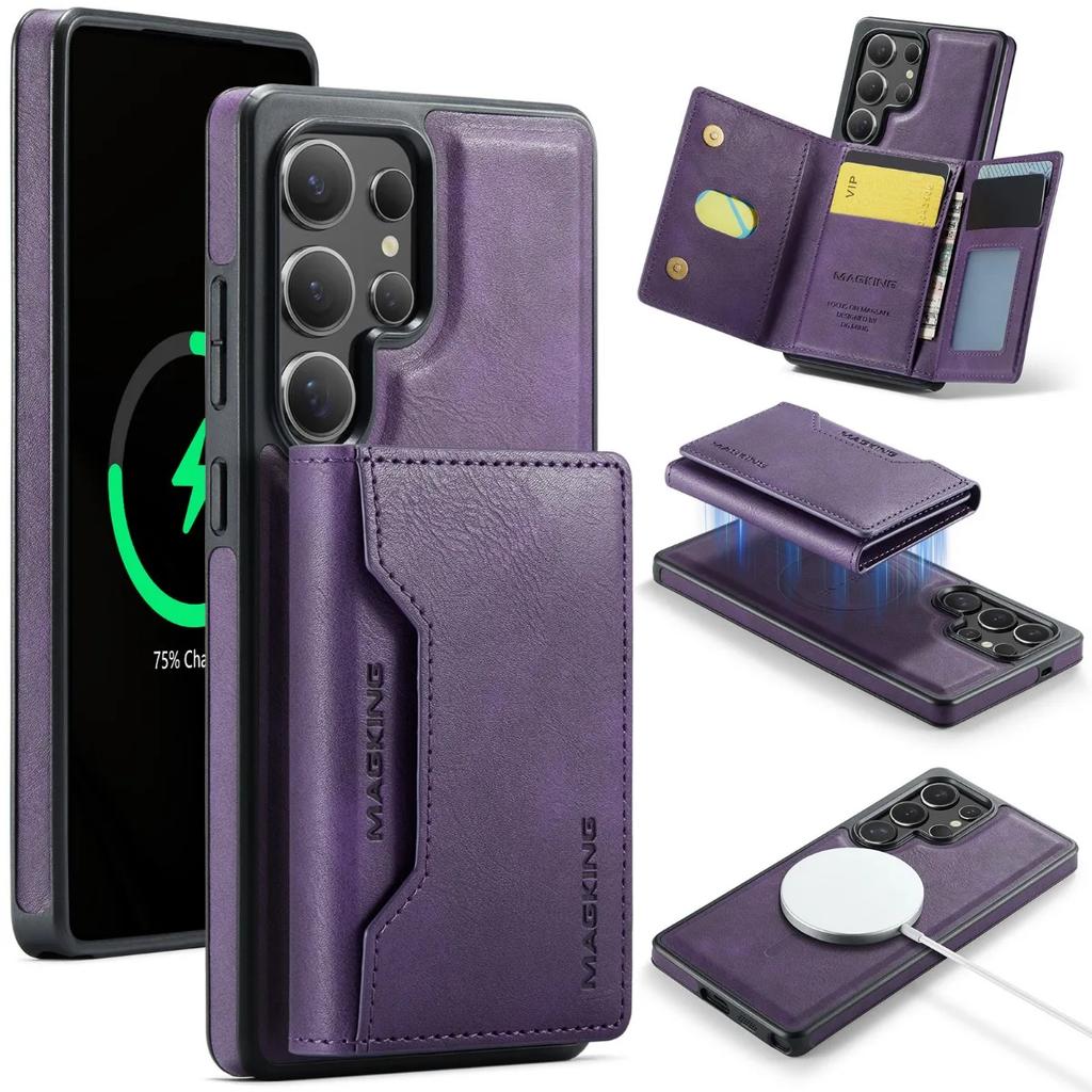 2-in-1-Magnetkarten-Brieftaschen-Telefonhülle für Samsung Galaxy S25 S23 Ultra S24 Plus für MagSafe Wireless Charging PU-Lederabdeckung