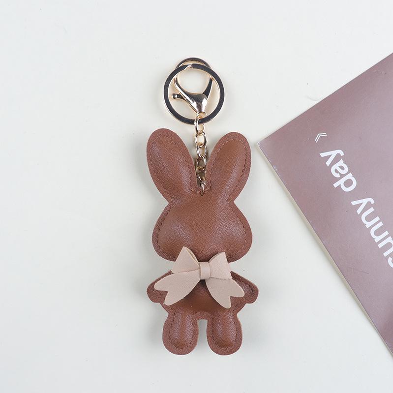 Trendy Cartoon Bowknot Bunny Keychain - Cute PU Pendant for Bags & Phones