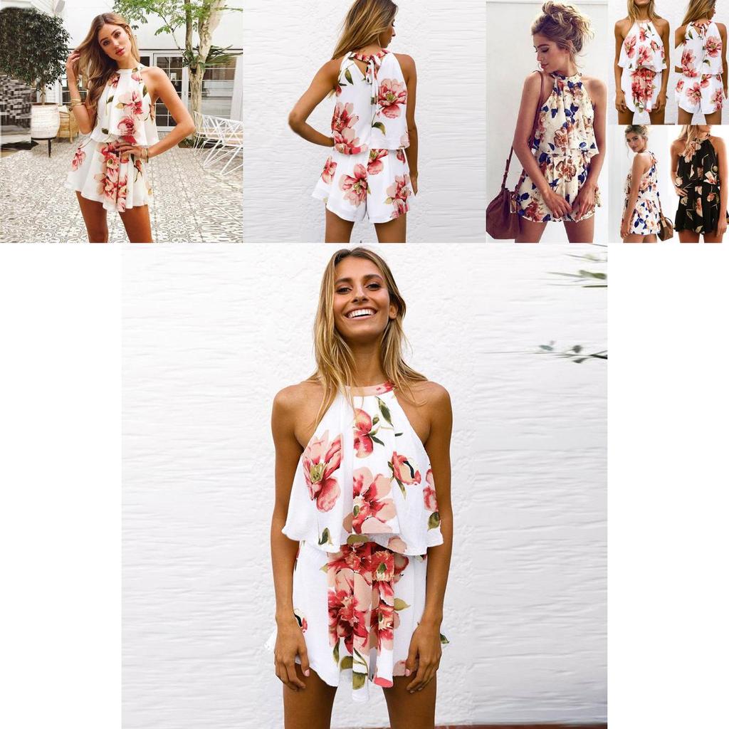 Piece Womens 2 Holiday Mini Playsuits Ladies Beach Summer Floral Shorts Print