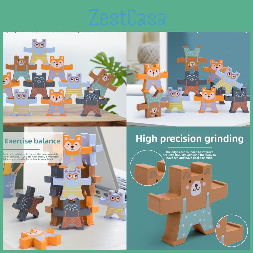 Wooden Bear Balance Stacking Toy For Kids Development And Hand Eye Coordination