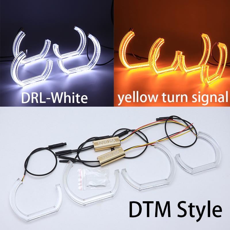 For BMW 3 Series E46 Sedan Facelift 2001-05 Halogen Headlight Crystal DTM Style LED Angel Eyes Light White and Yellow Turn Light