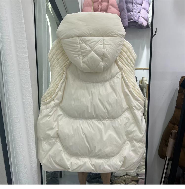 Women's Winter Knitted Duck Down Hooded Vest Sleeveless Warm Coat