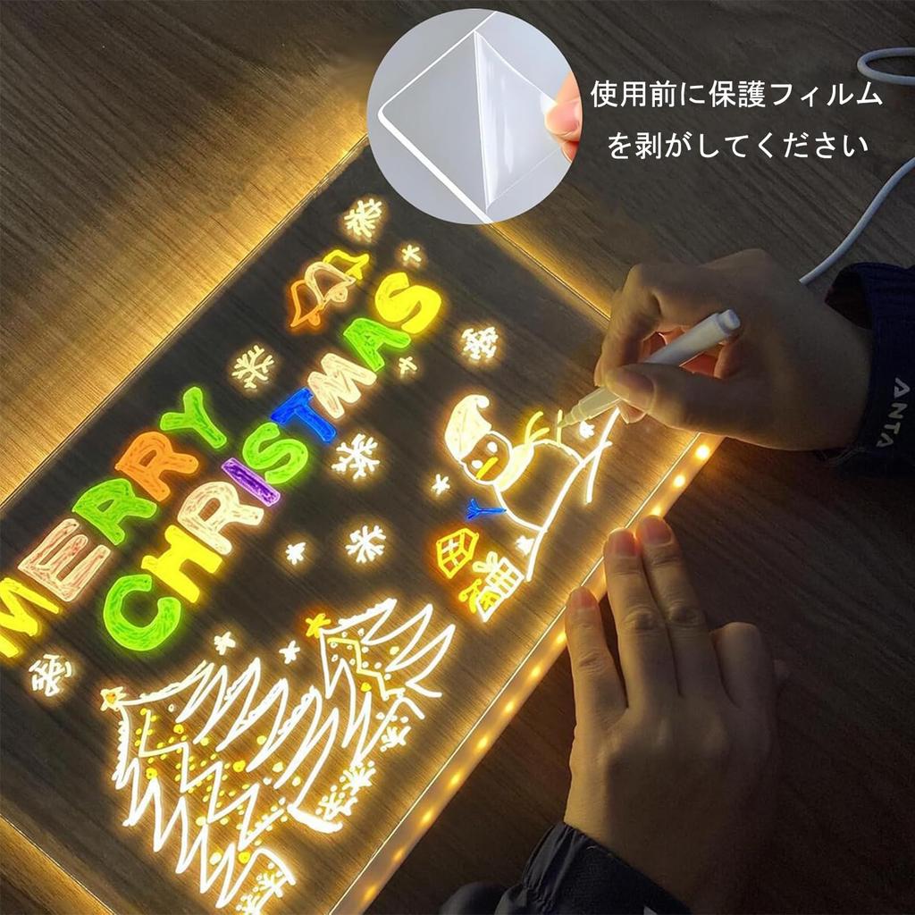 LED Note Illuminated Acrylic Message Colored LED Drawing Board with 7 Color Illuminated Whiteboard with Transparent Memo Rewritable Acrylic Marker USB