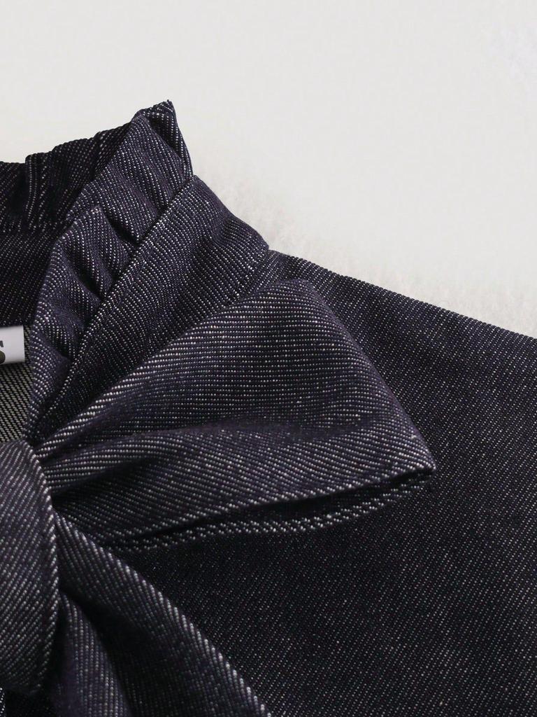 Women's Versatile Bow-Accent Long Sleeve Denim Shirt