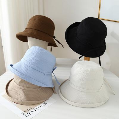 Sombrero de Pescador Elegante para Mujer Gorra de Pescador con Lazo Ala Ancha Sombreros de Primavera Verano para Mujer Tela Plegable Sombrero de Sol Nuevo