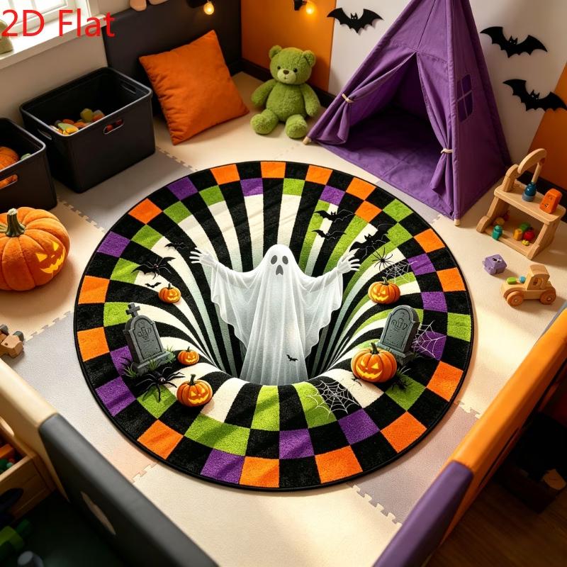 Halloween Ghost 3D Vortex Circle Rug Bedroom Kitchen Coffee Table Home Decor Entrance Hallway Sofa Side Area Doormat Floor Mat