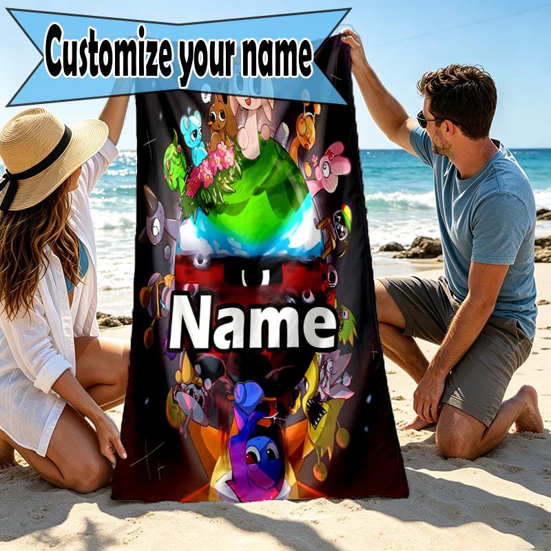 Custom Name Personalized Sprunki Game Print Beach Towel, for Trip Camping Beach Party Home Decor, Birthday Gift for Family & Friends