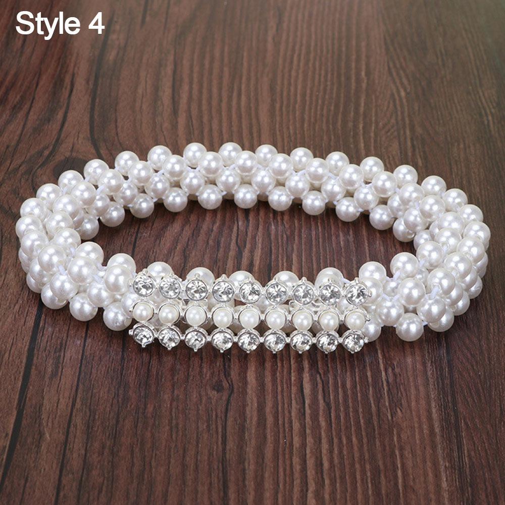Ladies' Elastic Rhinestone Waist Chain Thin Drawstring Belt Fashion Pearl Waist Belt  For Women