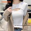 Yiershuang Women's Hollow Design Slim-Fit Long Sleeve T-Shirt