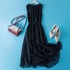 Elegant Sleeveless Silk Midi Dress with Belted Waist and Loose Hem for Summer 2022 Women's Fashion.