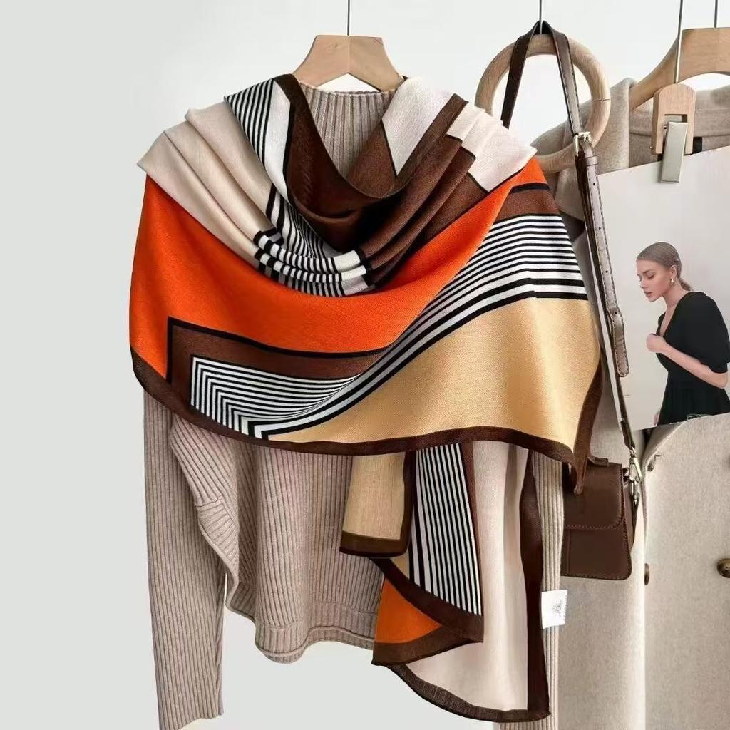 Vibrant Contrast Geometric Scarf Shawl - Soft, Breathable, Windproof, Sunscreen, Travel-Friendly - Perfect for Spring and Summer