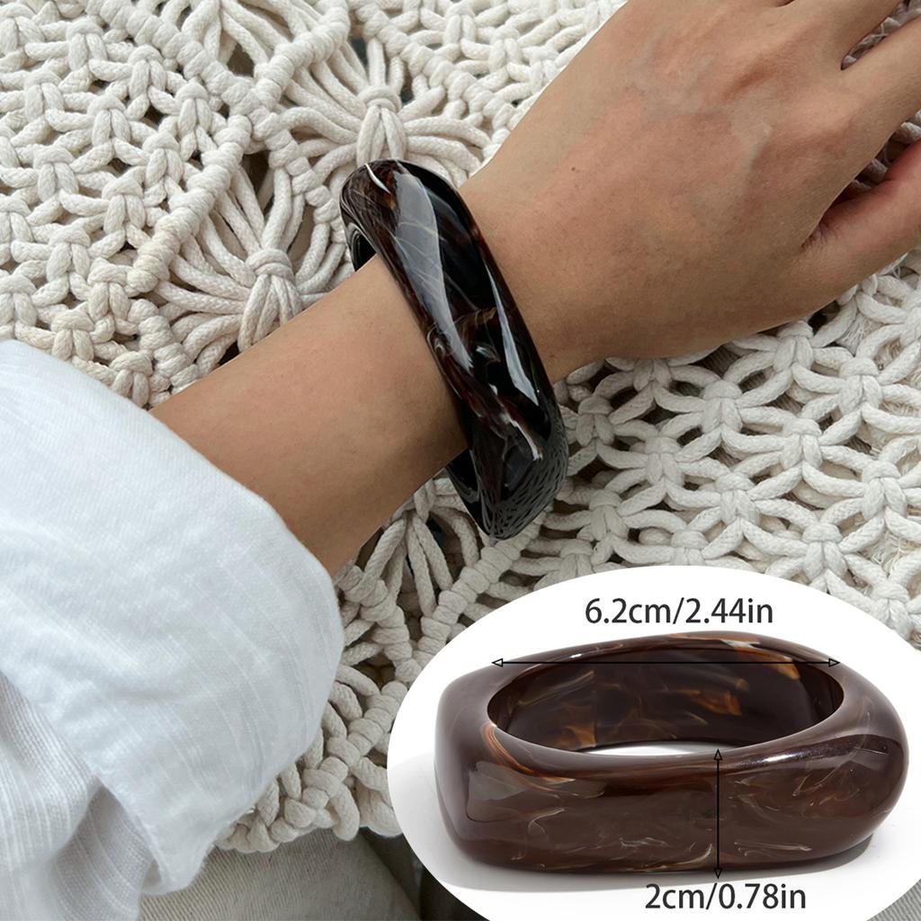 Irregular Wind Smudging Acrylic Bracelet, Exaggerated Translucent Gold Foil Resin Wide-Sided Bracelet